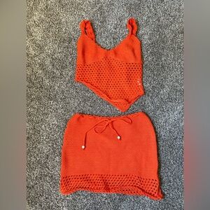 Orange crochet two piece beach cover up size small